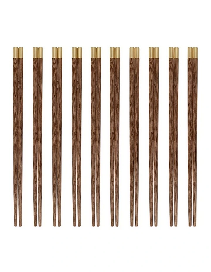 Wooden Chinese Sticks Set 10 Pairs in Dark Brown image 1
