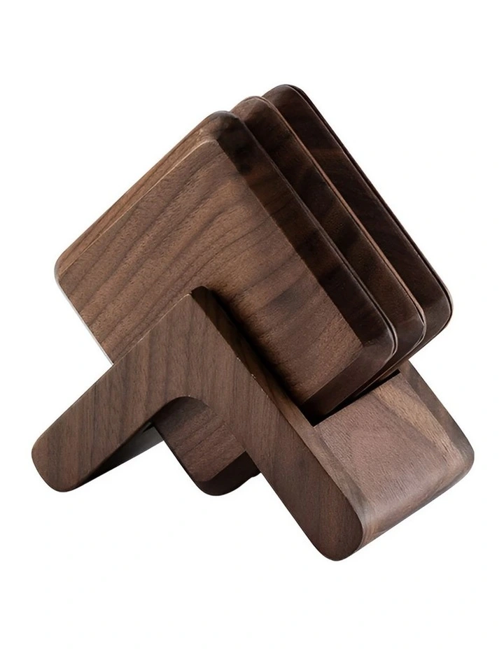 Wooden Coasters Cup 6 Pieces in Black/Walnut image 1