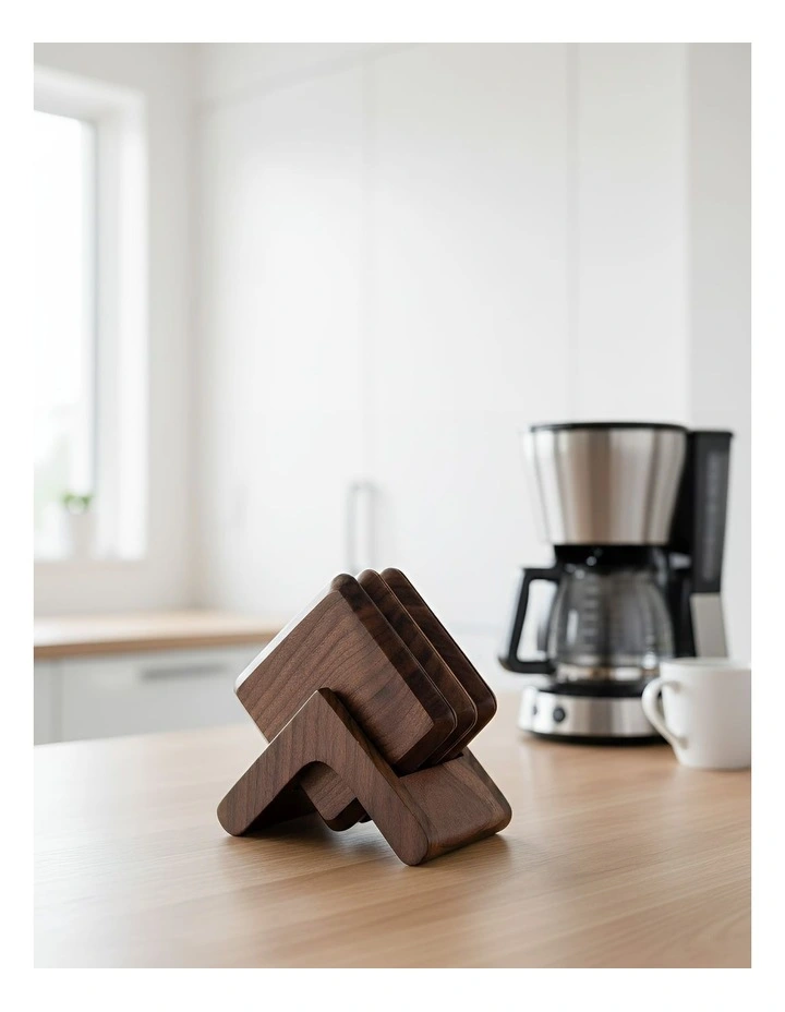 Wooden Coasters Cup 6 Pieces in Black/Walnut image 2