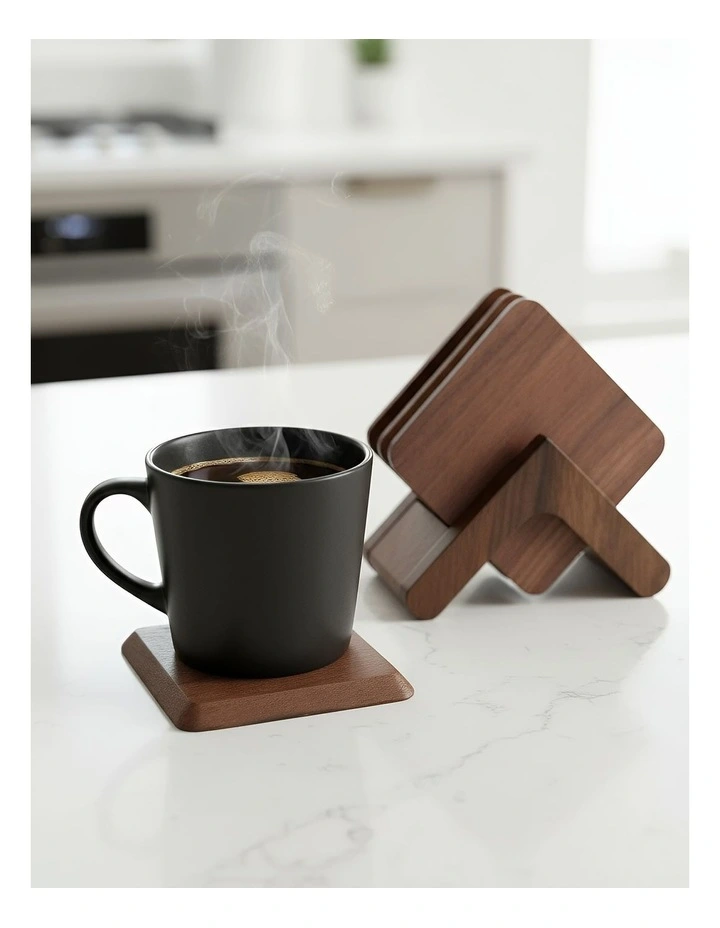 Wooden Coasters Cup 6 Pieces in Black/Walnut image 4