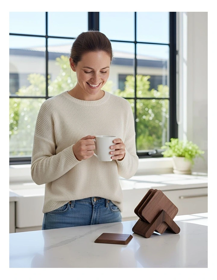 Wooden Coasters Cup 6 Pieces in Black/Walnut image 5