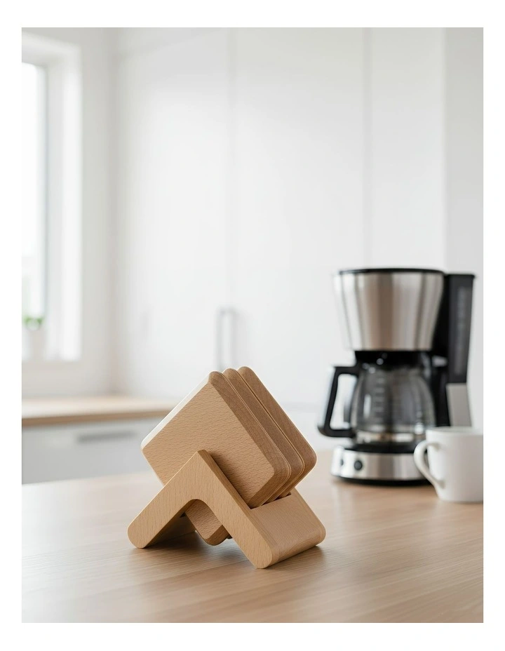 Wooden Coasters Cup 6 Pieces in Natural image 2