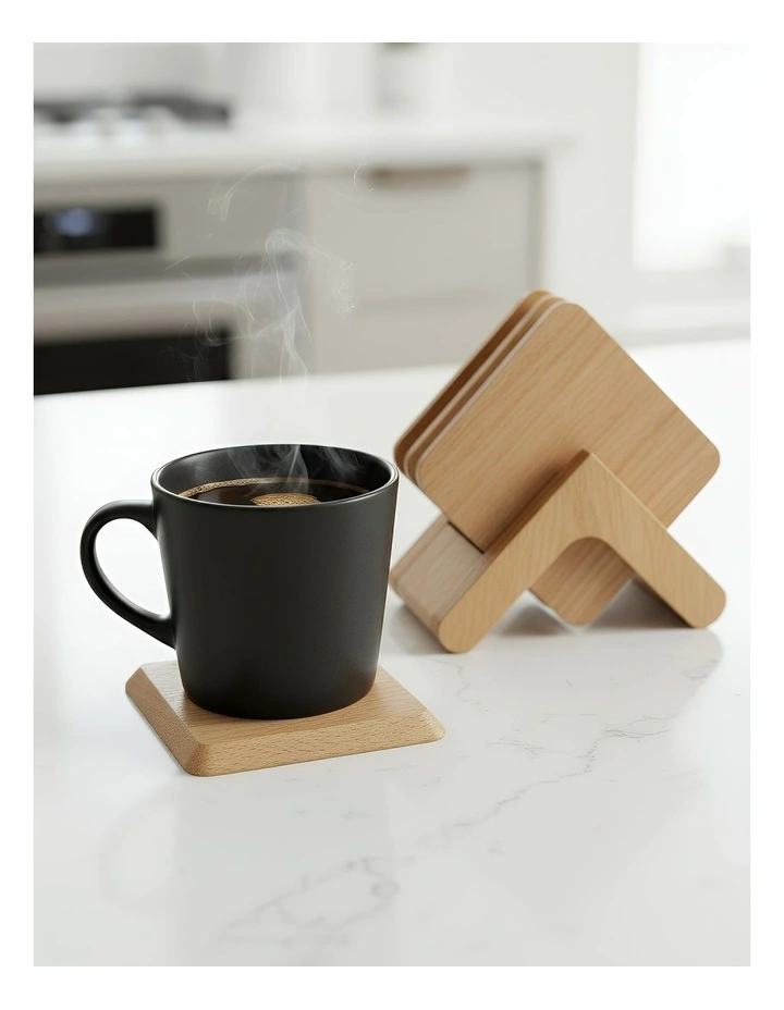 Wooden Coasters Cup 6 Pieces in Natural image 4