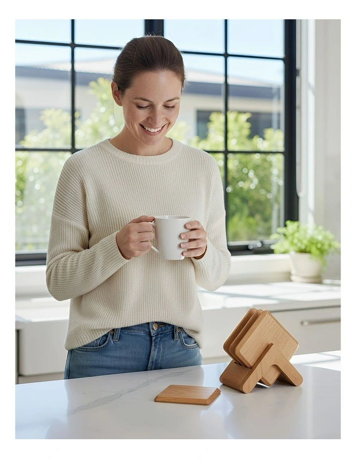 Wooden Coasters Cup 6 Pieces in Natural image 5