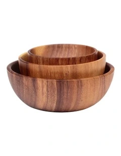Wooden Bowl Set 3 Pieces in Brown