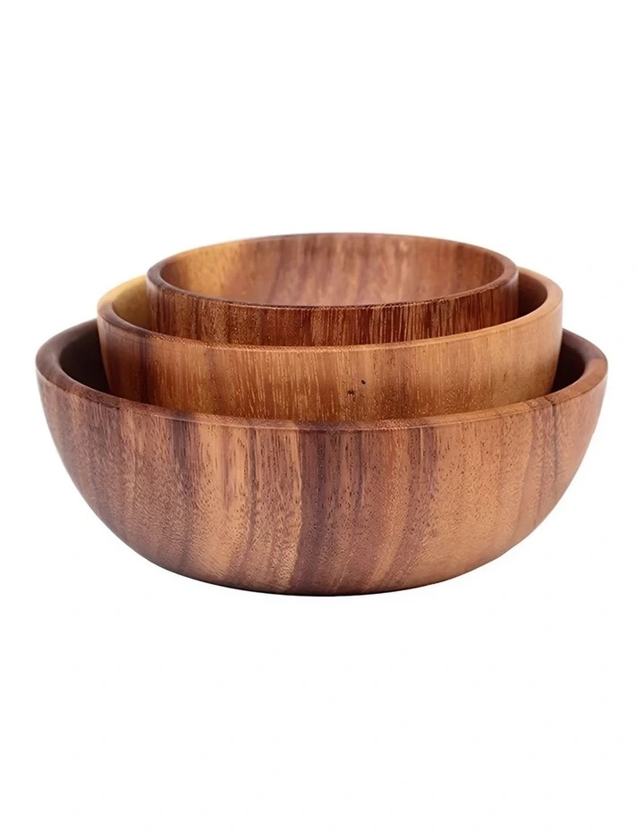 Wooden Bowl Set 3 Pieces in Brown image 1