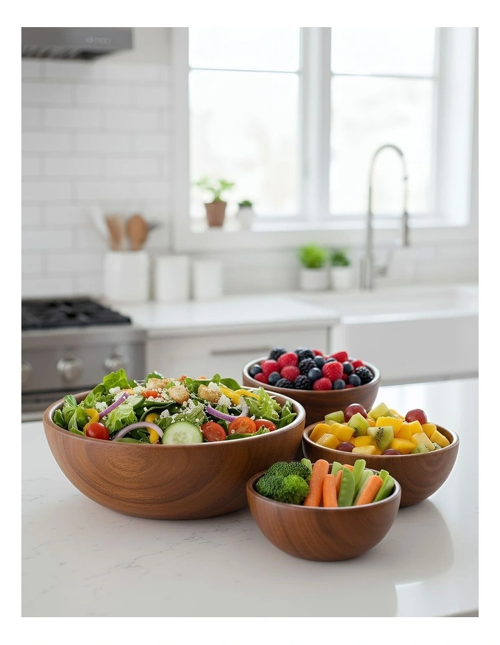 Wooden Bowl Set 3 Pieces in Brown image 2