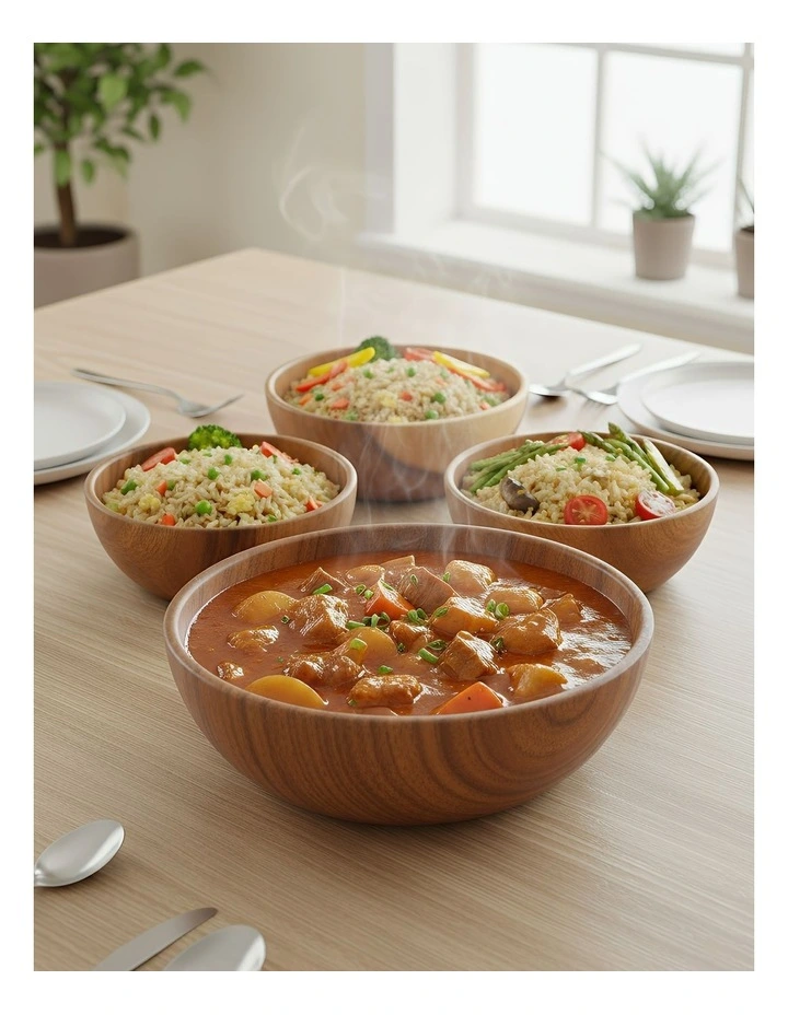 Wooden Bowl Set 3 Pieces in Brown image 4