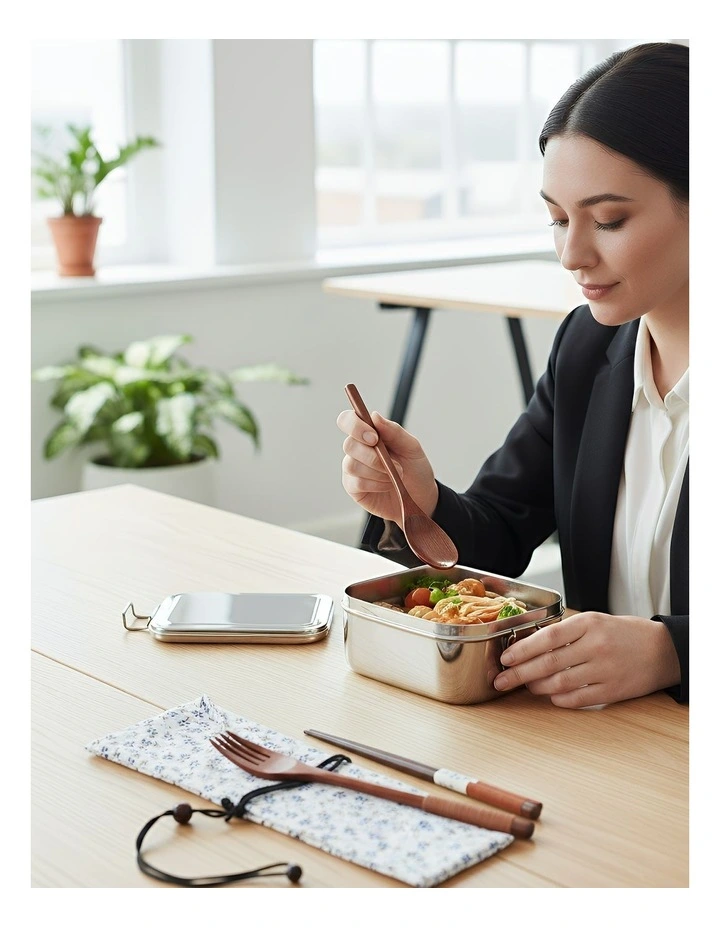 Wooden Spoon Fork Chopsticks Pouch Set 3 Pieces in Orange Blue image 3