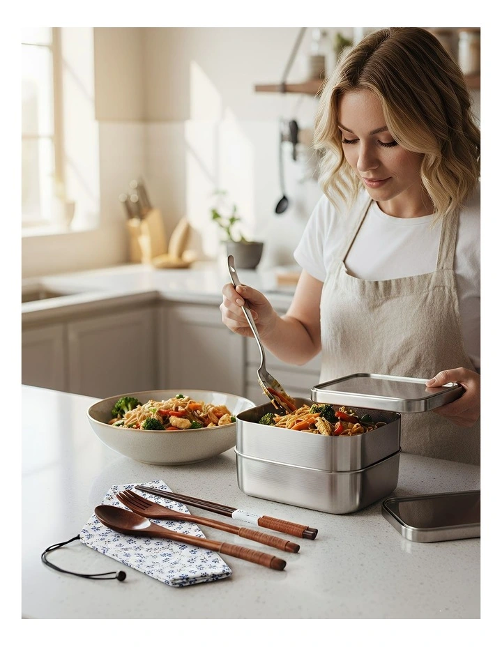 Wooden Cutlery Pouch Set 3 Pieces in Orange White image 4