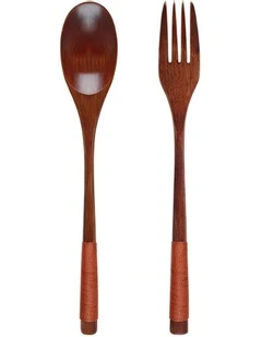 Wooden Spoon and Fork Set 2 Pieces in Orange