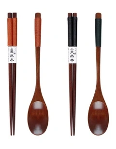 Wooden Chopsticks and Long Ladle Set 4 Pieces in Mixed Color