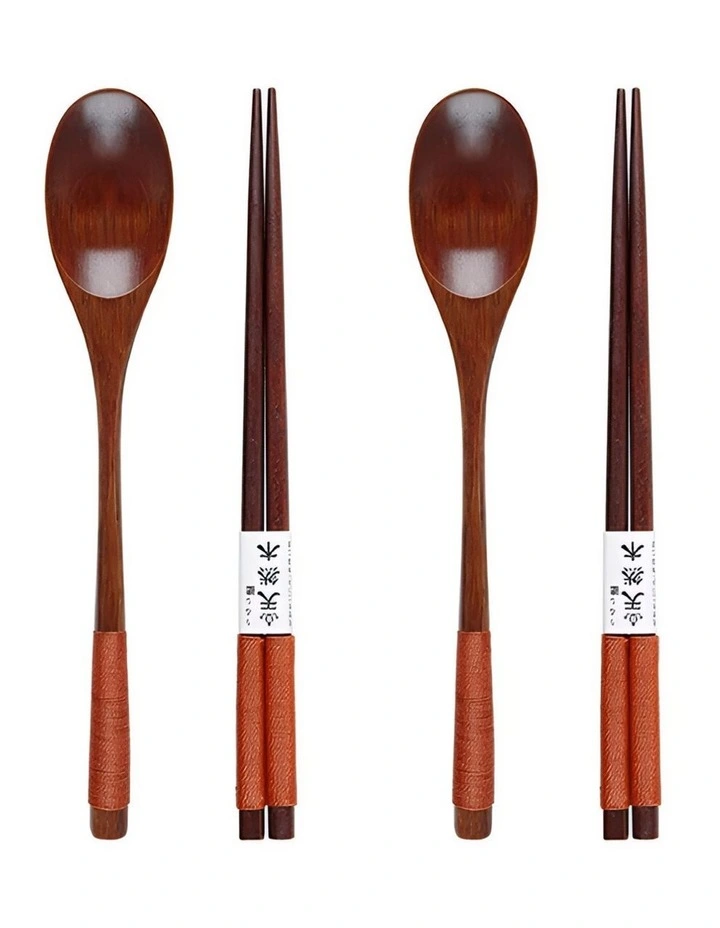 Wooden Chopsticks and Long Ladle Set 4 Pieces in Brown image 1