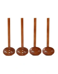 Wooden Strainer Soup Spoon 4 Pieces in Brown