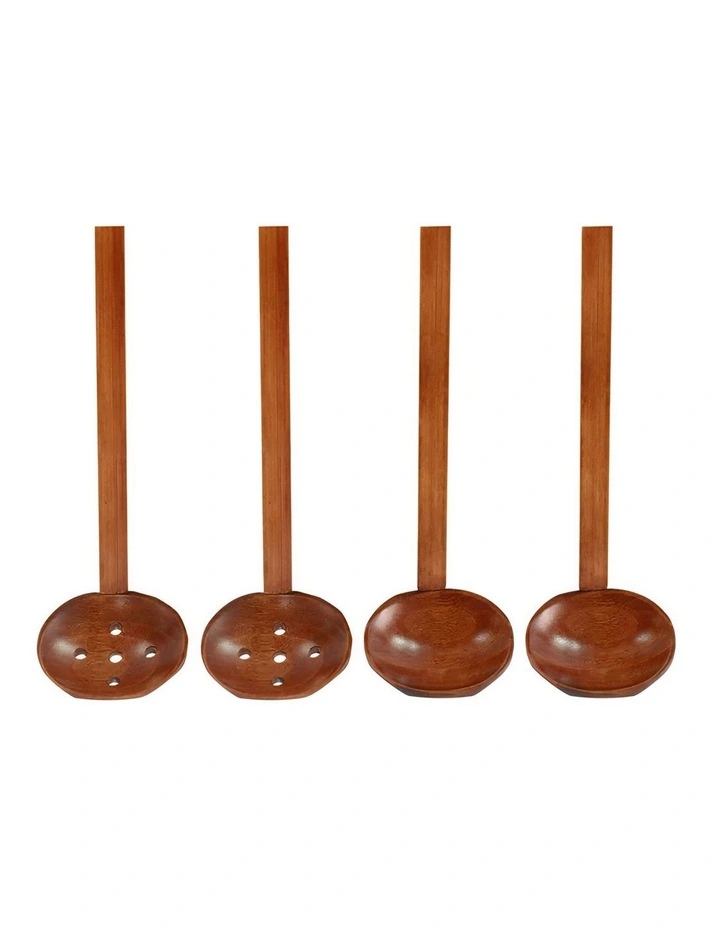 Wooden Strainer Soup Spoon 4 Pieces in Brown image 1