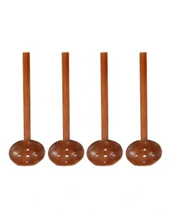 Wooden Strainer Soup Spoon 4 Pieces in Brown