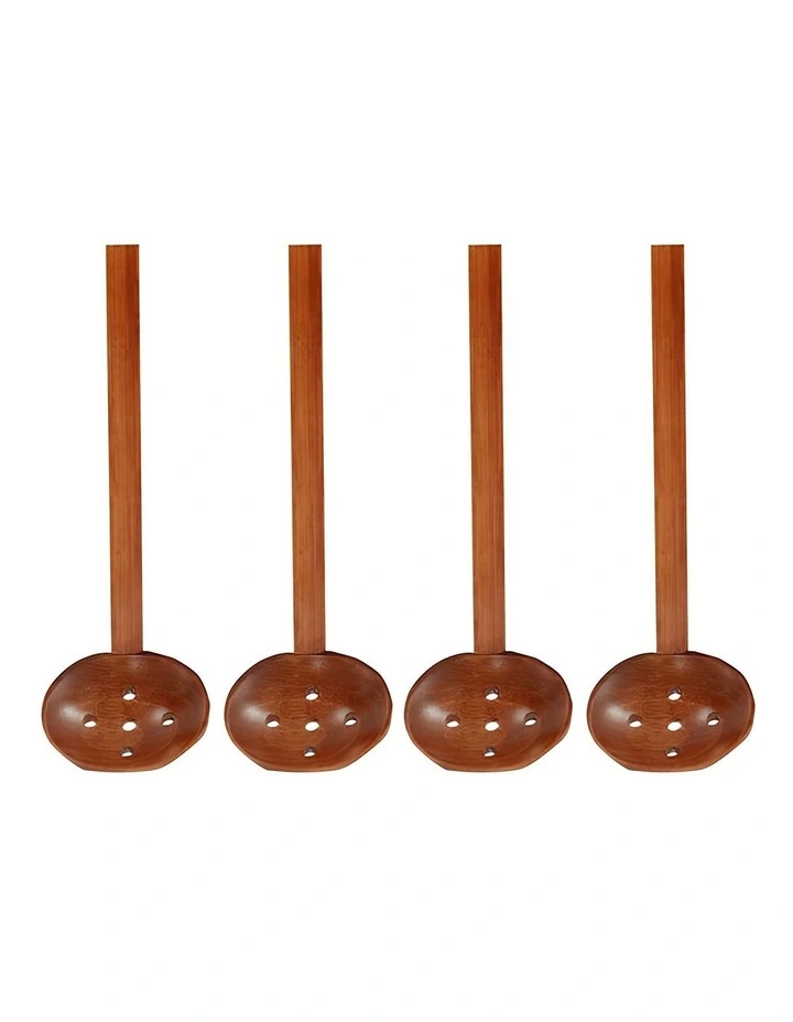 Wooden Strainer Soup Spoon 4 Pieces in Brown image 1