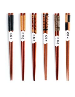 Reusable Wooden Chopsticks 6 Piece in Brown