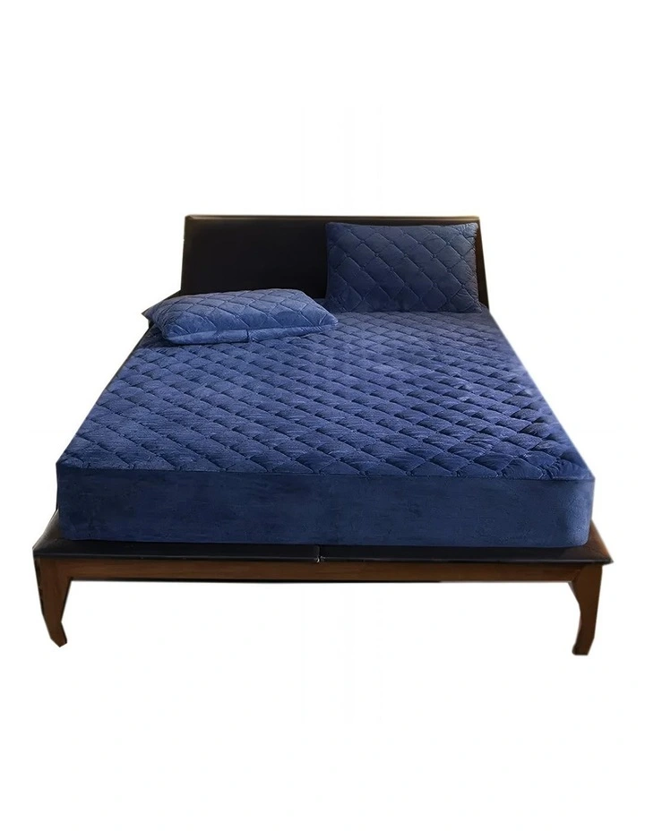Soft Plush Queen Size Mattress Cover in Navy Blue image 1