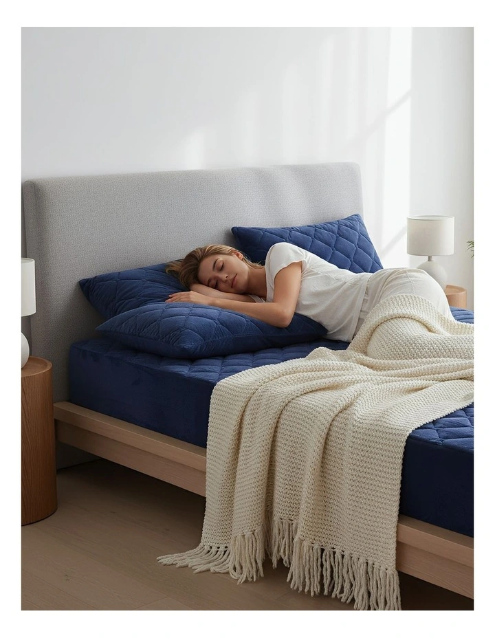 Soft Plush Queen Size Mattress Cover in Navy Blue image 5
