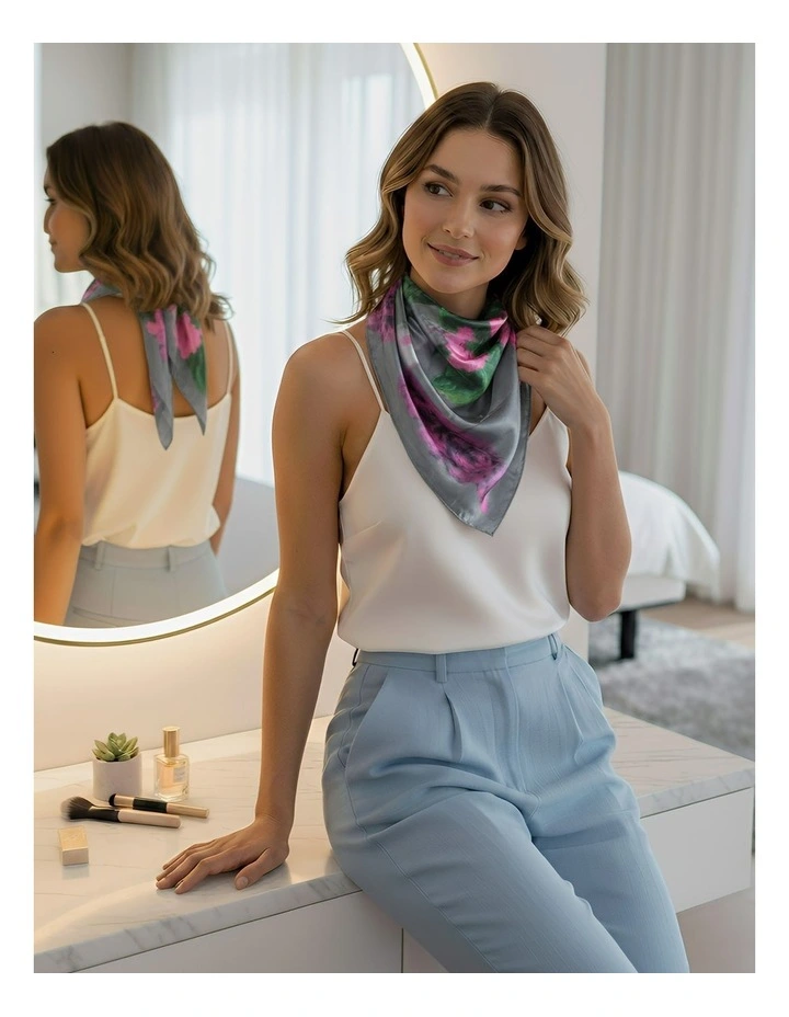 Satin Silk Fashion Scarf in Grey Pink image 2