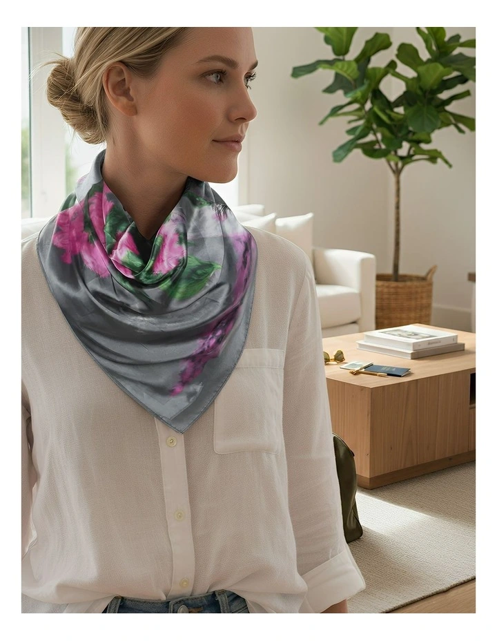 Satin Silk Fashion Scarf in Grey Pink image 4