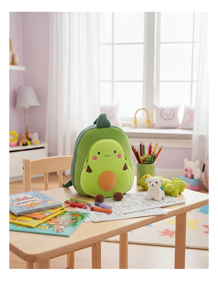 3D Avocado School Backpack Cute Cartoon Animal Plush Bag in Yellow image 3