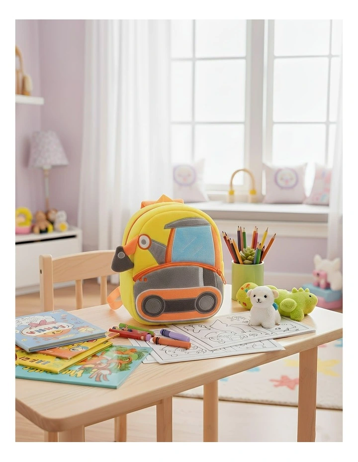 3D Excavator Backpack Cute Cartoon Animal Plush Bag in Yellow image 3