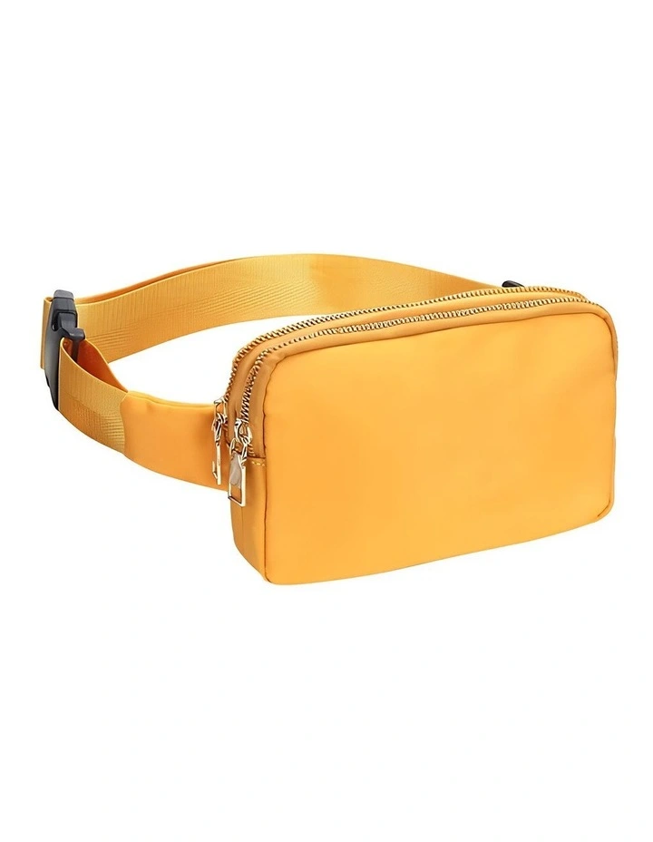 Dual Zipper Crossbobdy Belt Waist Bag With Adjustable Strap in Yellow image 1