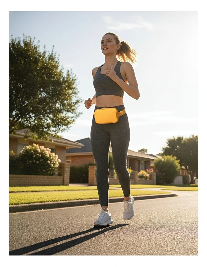 Dual Zipper Crossbobdy Belt Waist Bag With Adjustable Strap in Yellow image 2