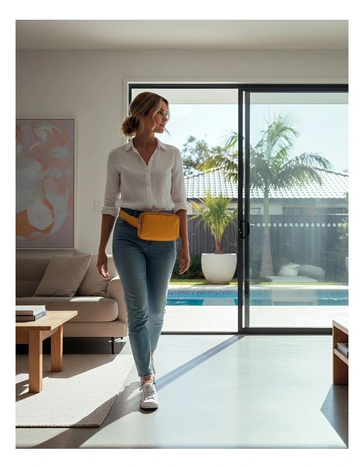 Dual Zipper Crossbobdy Belt Waist Bag With Adjustable Strap in Yellow image 3