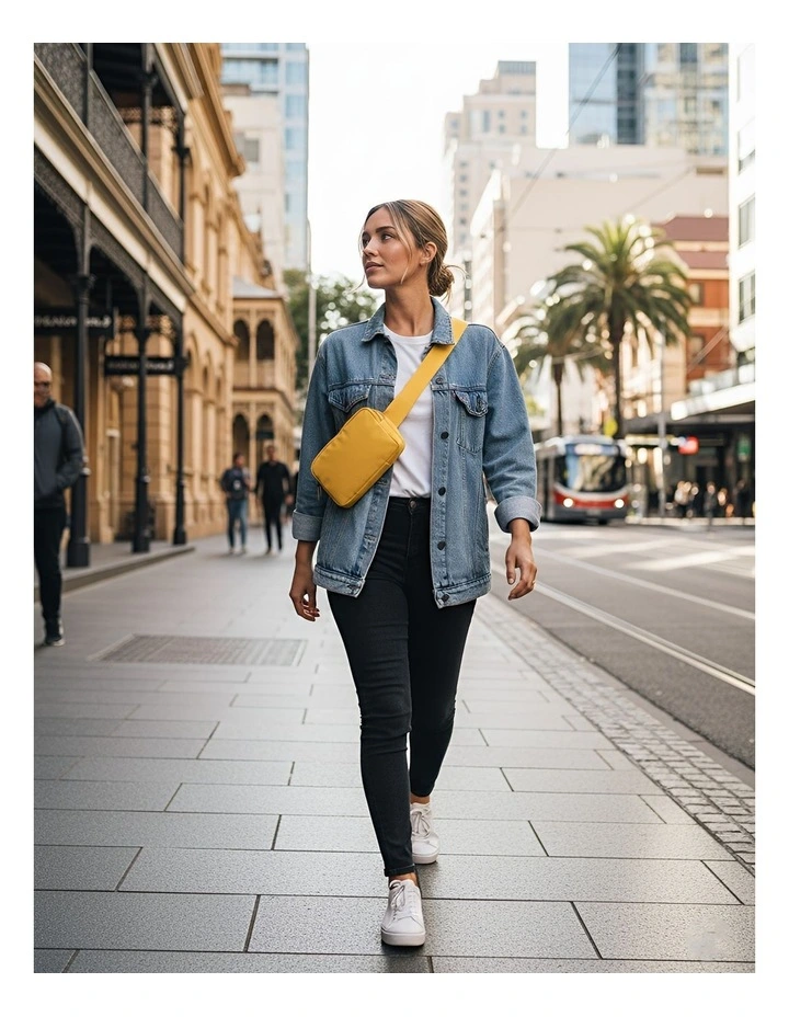 Dual Zipper Crossbobdy Belt Waist Bag With Adjustable Strap in Yellow image 5