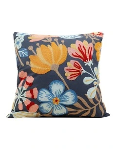 Floral Embroidered Decorative Cushion Cover Pillowcase in Dark Blue