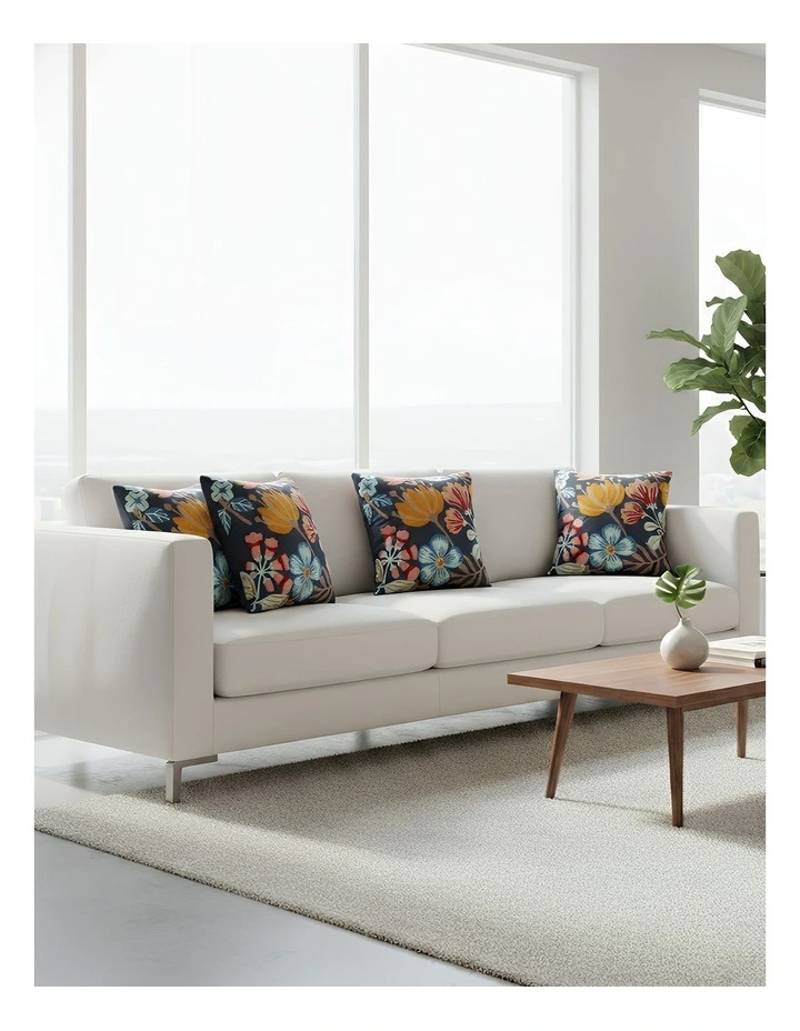 Floral Embroidered Decorative Cushion Cover Pillowcase in Dark Blue image 2