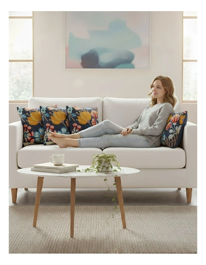 Floral Embroidered Decorative Cushion Cover Pillowcase in Dark Blue image 5