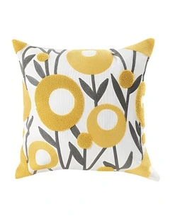 Floral Embroidered Decorative Cushion Cover Pillowcase in White With Yellow Boho
