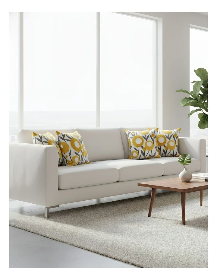 Floral Embroidered Decorative Cushion Cover Pillowcase in White With Yellow Boho image 2