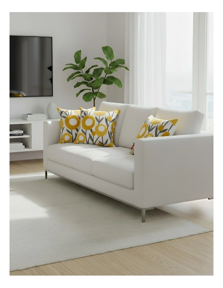 Floral Embroidered Decorative Cushion Cover Pillowcase in White With Yellow Boho image 4