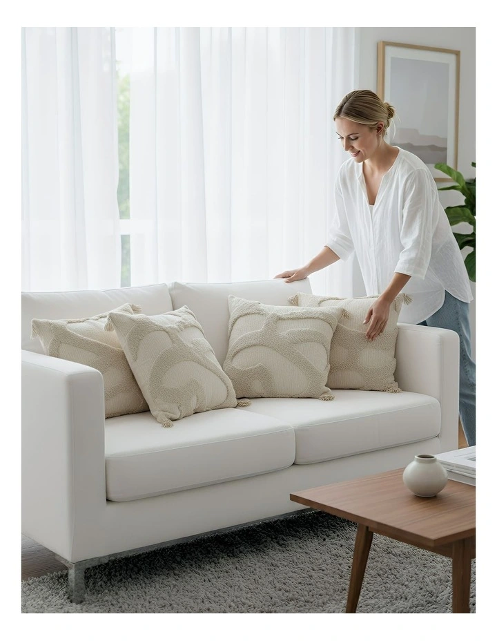 Tufted Embroidered Decorative Cushion Cover in Beige image 3