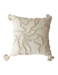 Abstract Lines Embroidered Decorative Cushion Cover in Beige