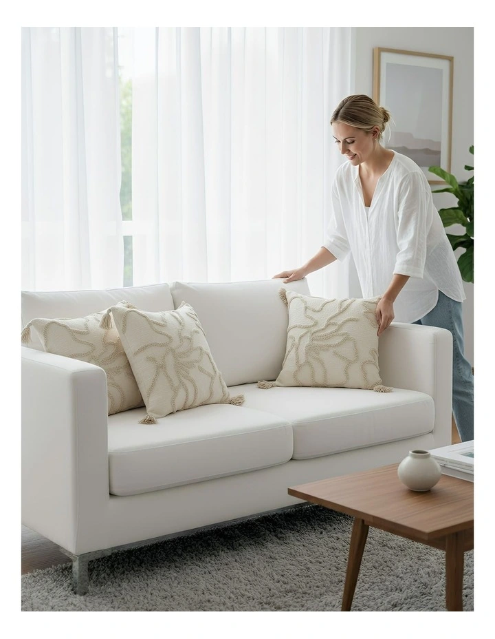 Abstract Lines Embroidered Decorative Cushion Cover in Beige image 3