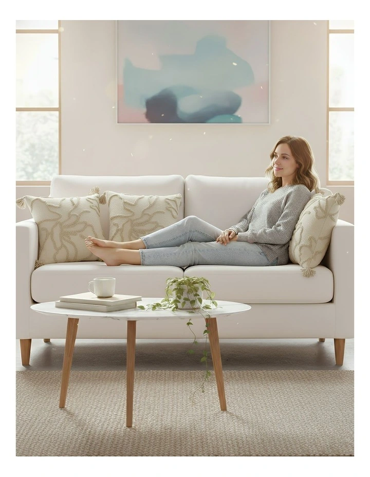 Abstract Lines Embroidered Decorative Cushion Cover in Beige image 5