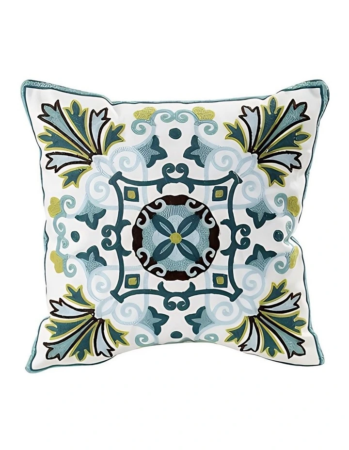 Bohemian Embroidered Decorative Cushion Cover in White image 1