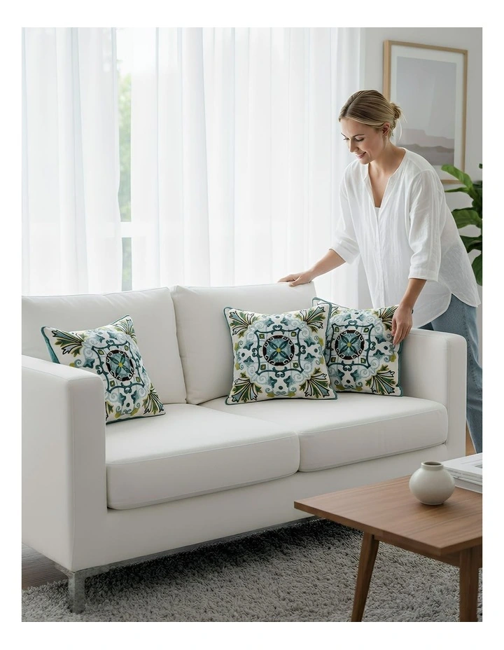 Bohemian Embroidered Decorative Cushion Cover in White image 3