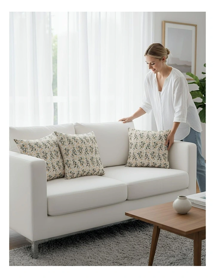 Daisy Embroidered Decorative Cushion Cover in Cream image 3