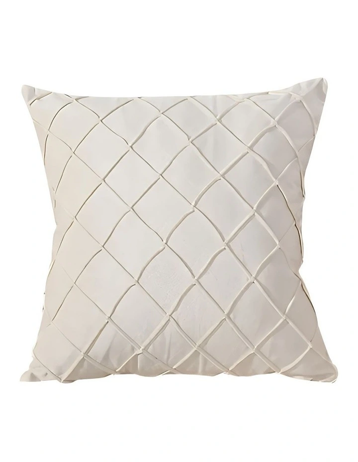 Diamond Lattice Embroidered Decorative Cushion Cover in Cream image 1