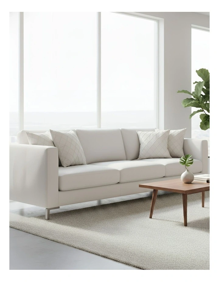 Diamond Lattice Embroidered Decorative Cushion Cover in Cream image 2