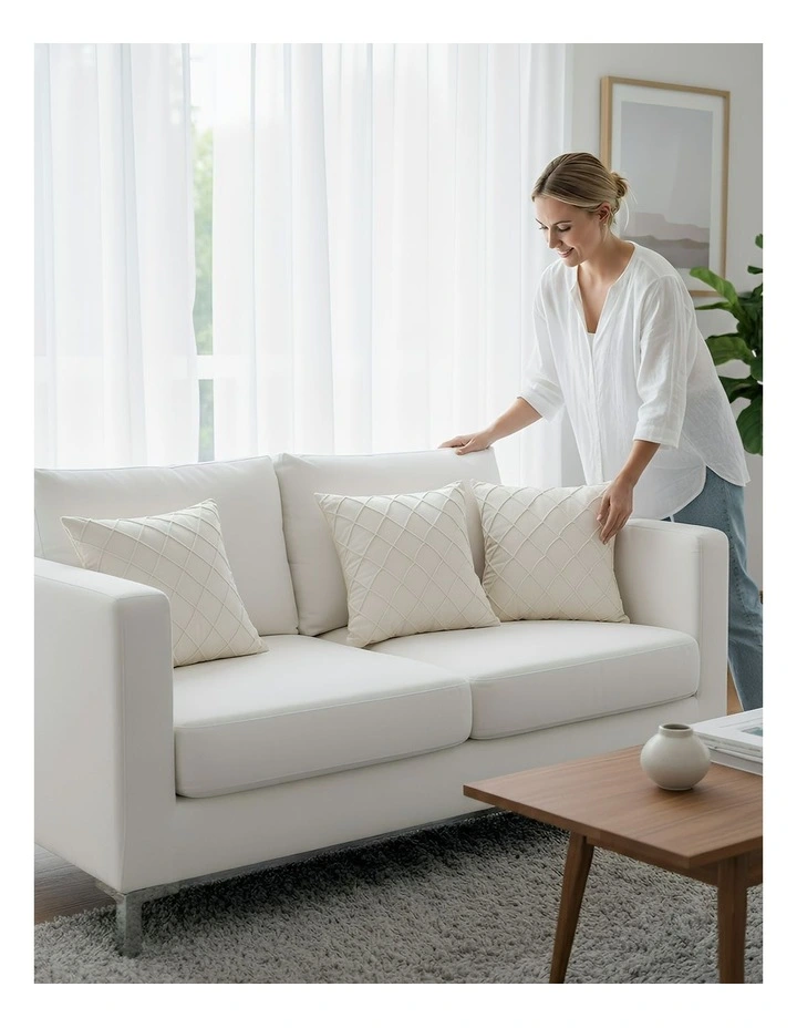 Diamond Lattice Embroidered Decorative Cushion Cover in Cream image 3