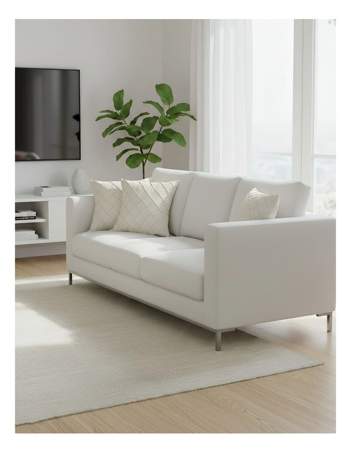 Diamond Lattice Embroidered Decorative Cushion Cover in Cream image 4