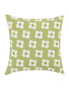 Daisy Plush Pillowcase Floral Embroidered Cushion Cover in Green